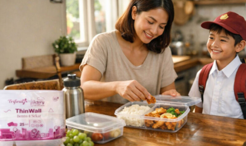 Bekal sekolah anak tetap aman dan anti-tumpah! 🍱✨ Gunakan kotak makan Trifinity yang sudah Food Grade dan BPA Free. Praktis buat Bunda, sehat buat si Kecil.